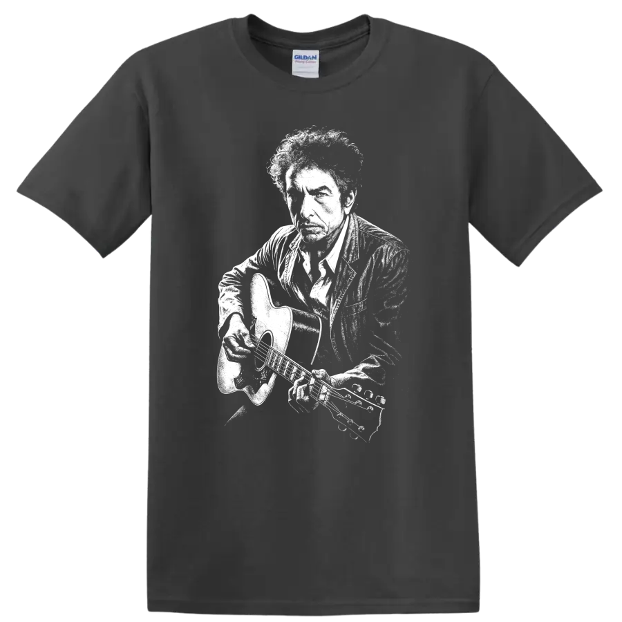 Bob Dylan Rock Legends Portrait T Shirt Classic Music Icon - Charcoal