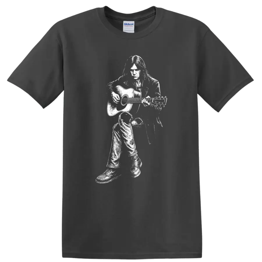 Neil Young Rock Legends Portrait T Shirt for Classic Music Fans - Charcoal