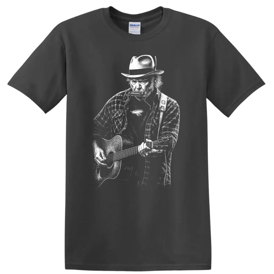 Neil Young Rock Legends T Shirt Vintage Music Fan Tribute - Charcoal