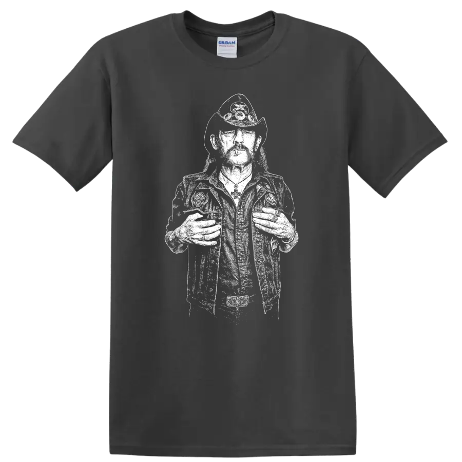 Lemmy Kilmister Motörhead Rock Legends Tribute T Shirt - Charcoal