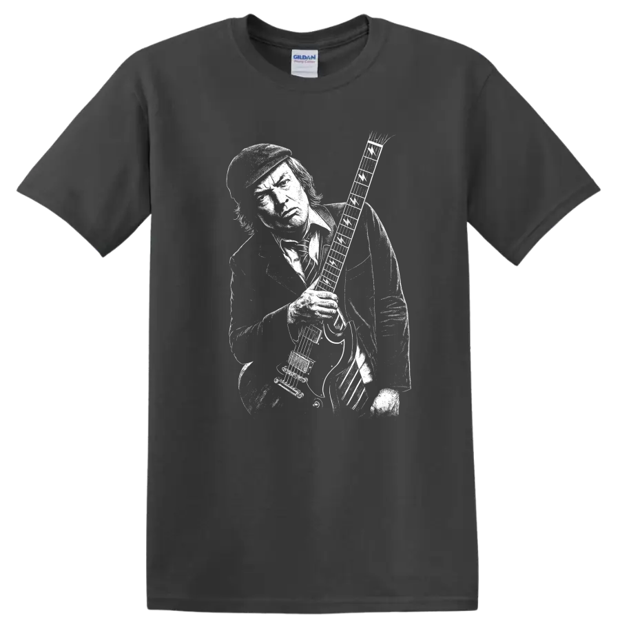 Angus Young AC DC Rock Legends Guitar Pose T Shirt - Charcoal