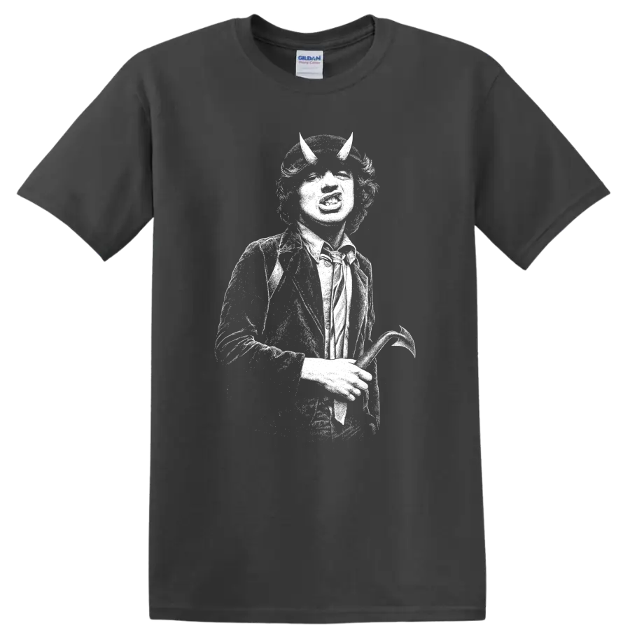 Angus Young AC DC Rock Legends Guitar Silhouette T Shirt - Charcoal