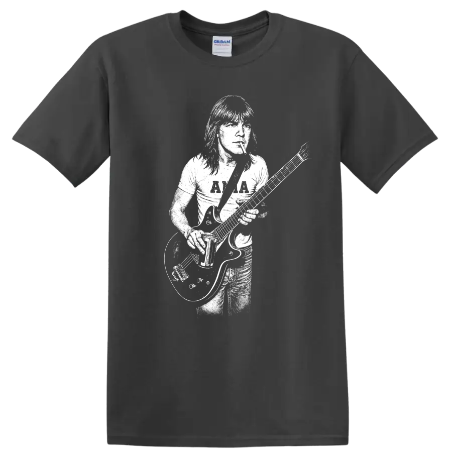 Malcolm Young AC/DC Rock Legends Guitar Silhouette T Shirt - Charcoal