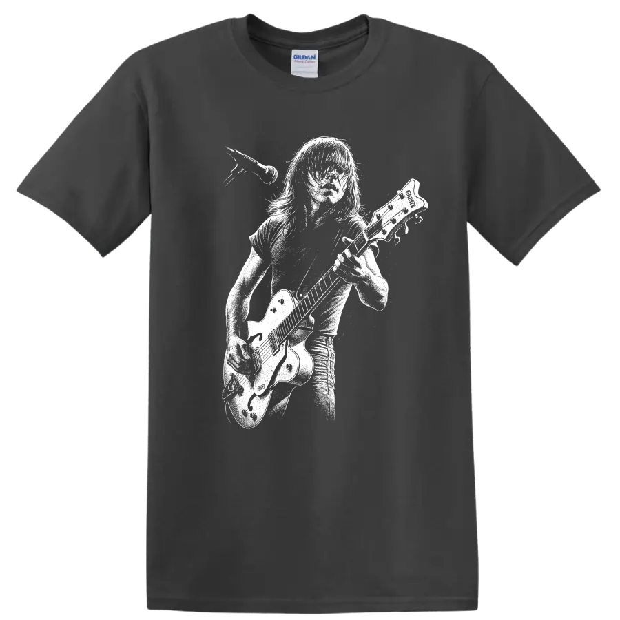 Malcolm Young AC/DC Rock Legends Guitar Silhouette T Shirt - Charcoal