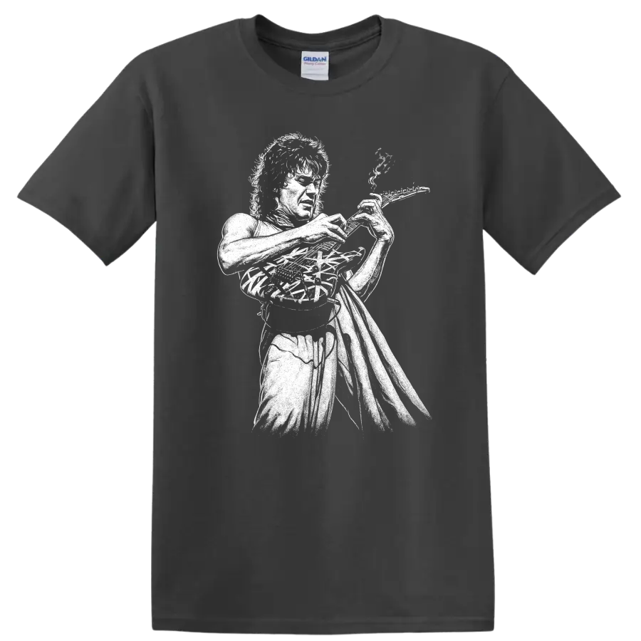 Eddie Van Halen Rock Legends Tribute T Shirt Classic Guitar Logo - Charcoal