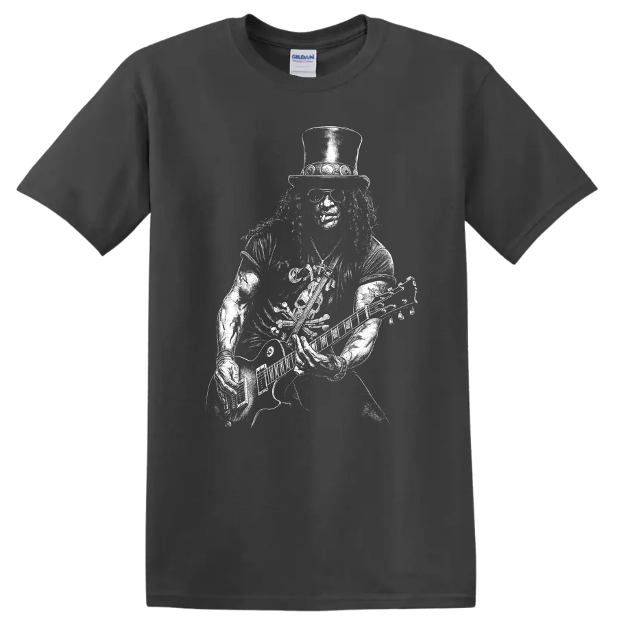 Slash Guns N' Roses Rock Legends White Logo T Shirt for Fans - Charcoal
