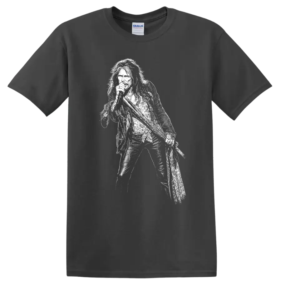 Steven Tyler Aerosmith Rock Legends White Silhouette T Shirt - Charcoal