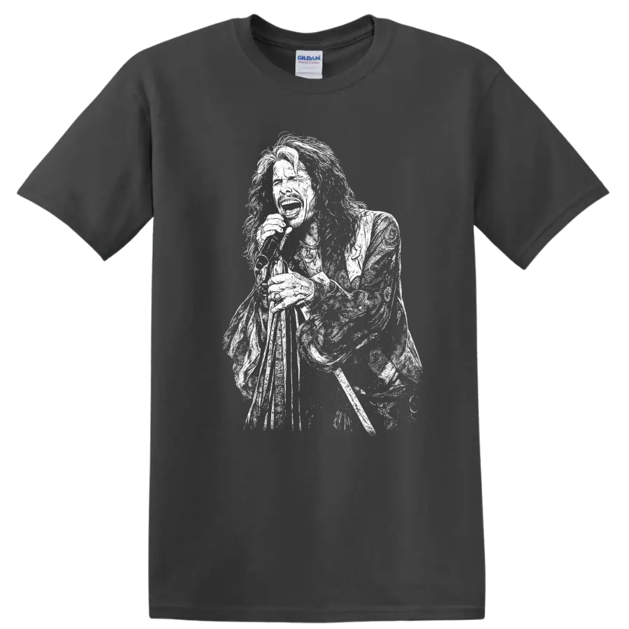 Steven Tyler Aerosmith Rock Legends Tribute T Shirt for Classic Music Fans - Charcoal