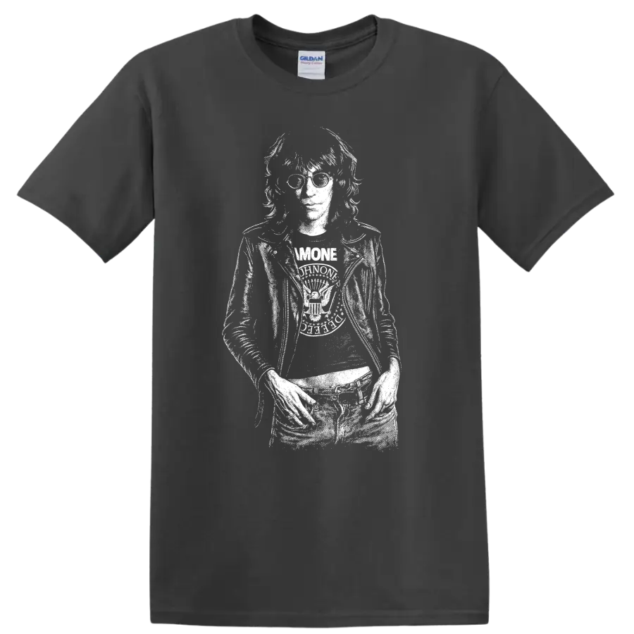 Joey Ramone Ramones Rock Legends Portrait T Shirt - Charcoal