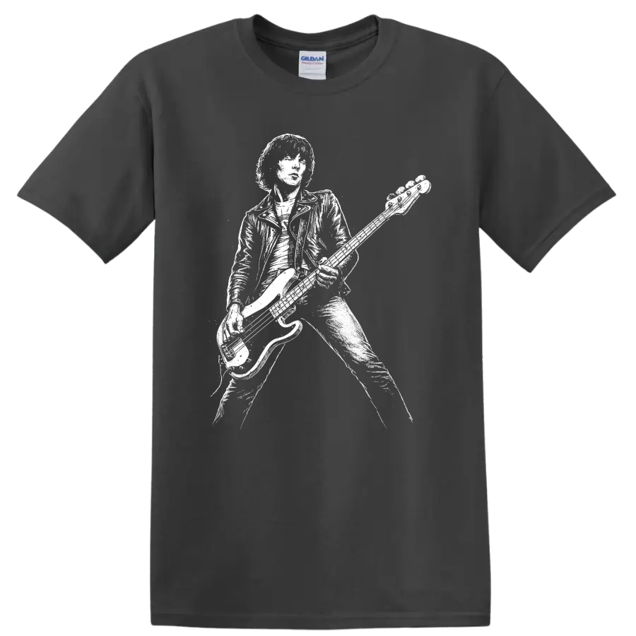 Dee Dee Ramone Ramones Rock Legends White Silhouette T Shirt - Charcoal