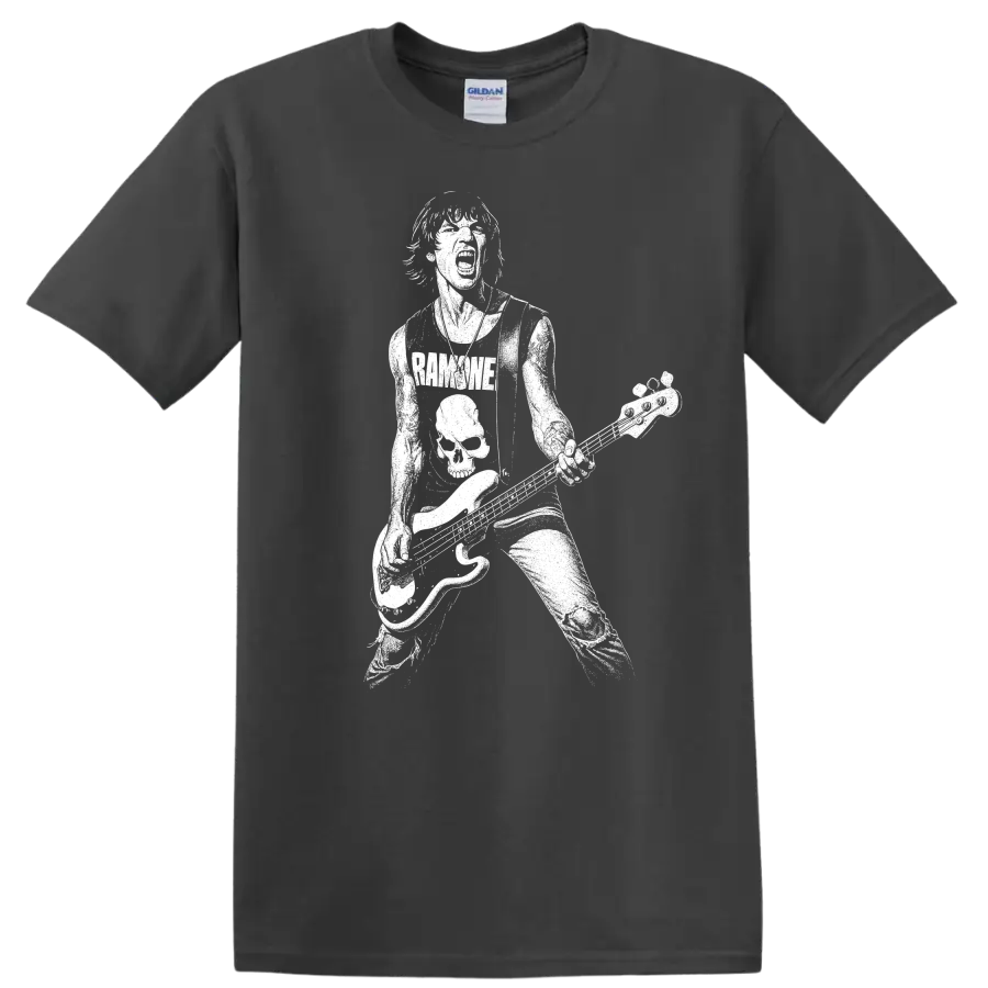 Dee Dee Ramone Ramones Rock Legends White Silhouette T Shirt - Charcoal