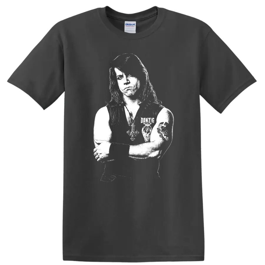 Glenn Danzig Misfits Rock Legends Black and White Portrait T Shirt - Charcoal