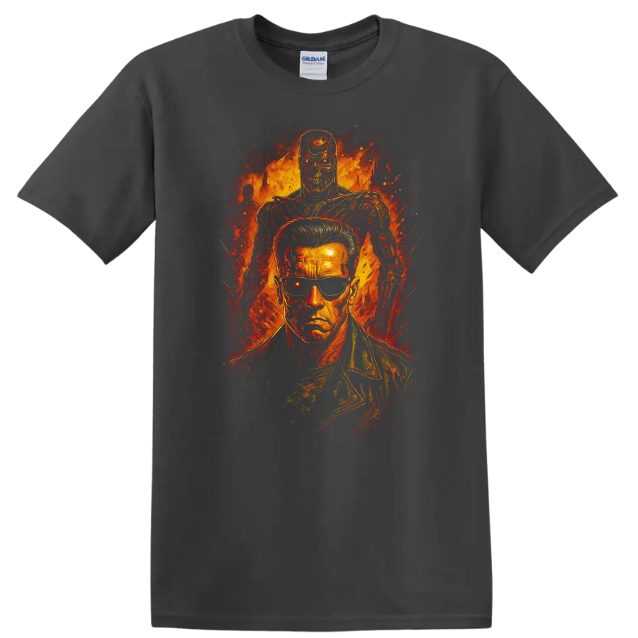 The Terminator cyborg and Arnold-style action portrait graphic T - Charcoal