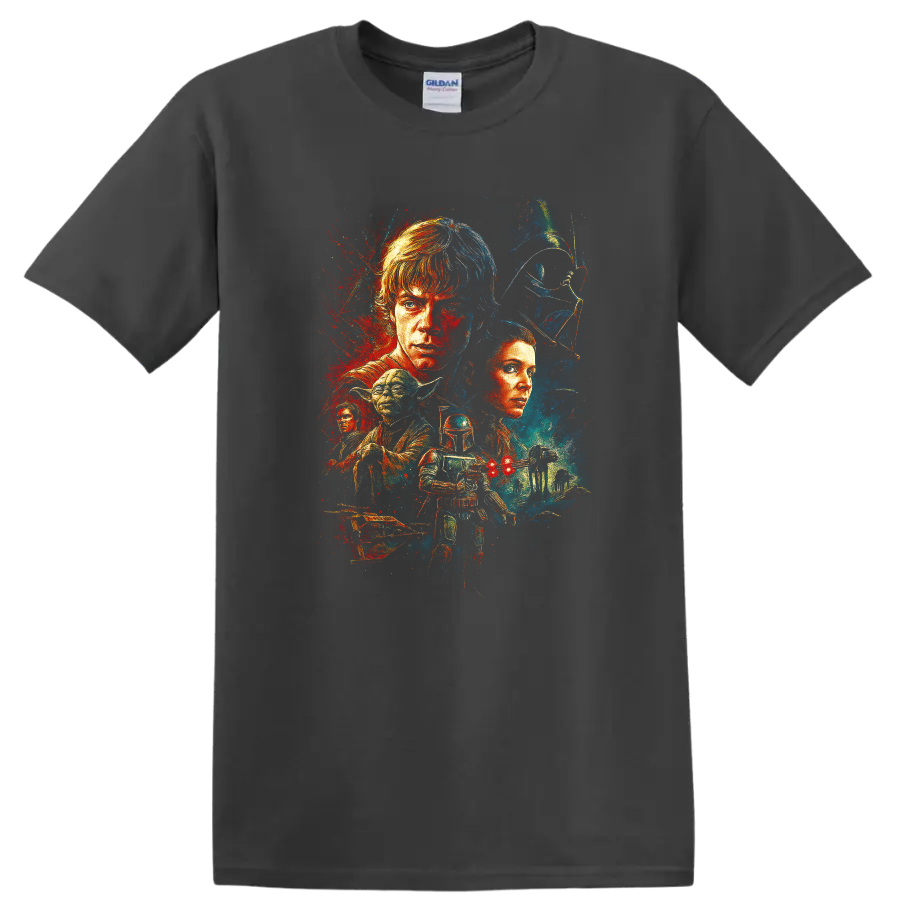 Star Wars A New Hope vintage character collage artwork on a Charcoal T Shirt