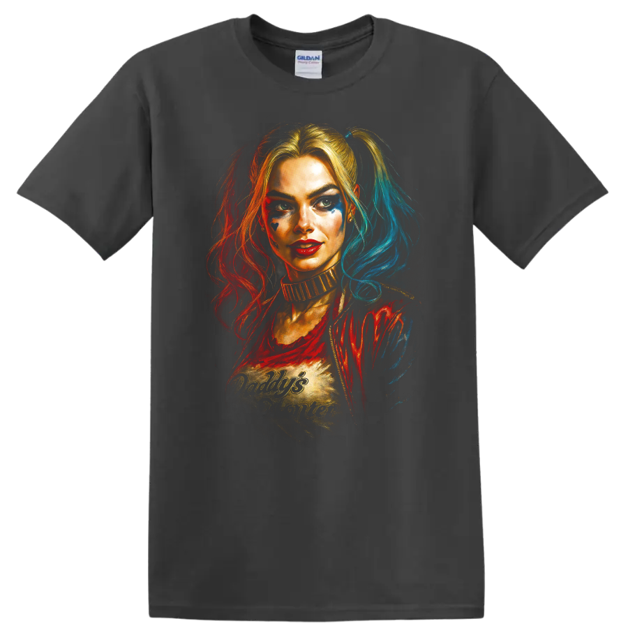 Harley Quinn portrait with Daddy's Lil Monster text Suicide Squad T Shirt on a Charcoal T Shirt