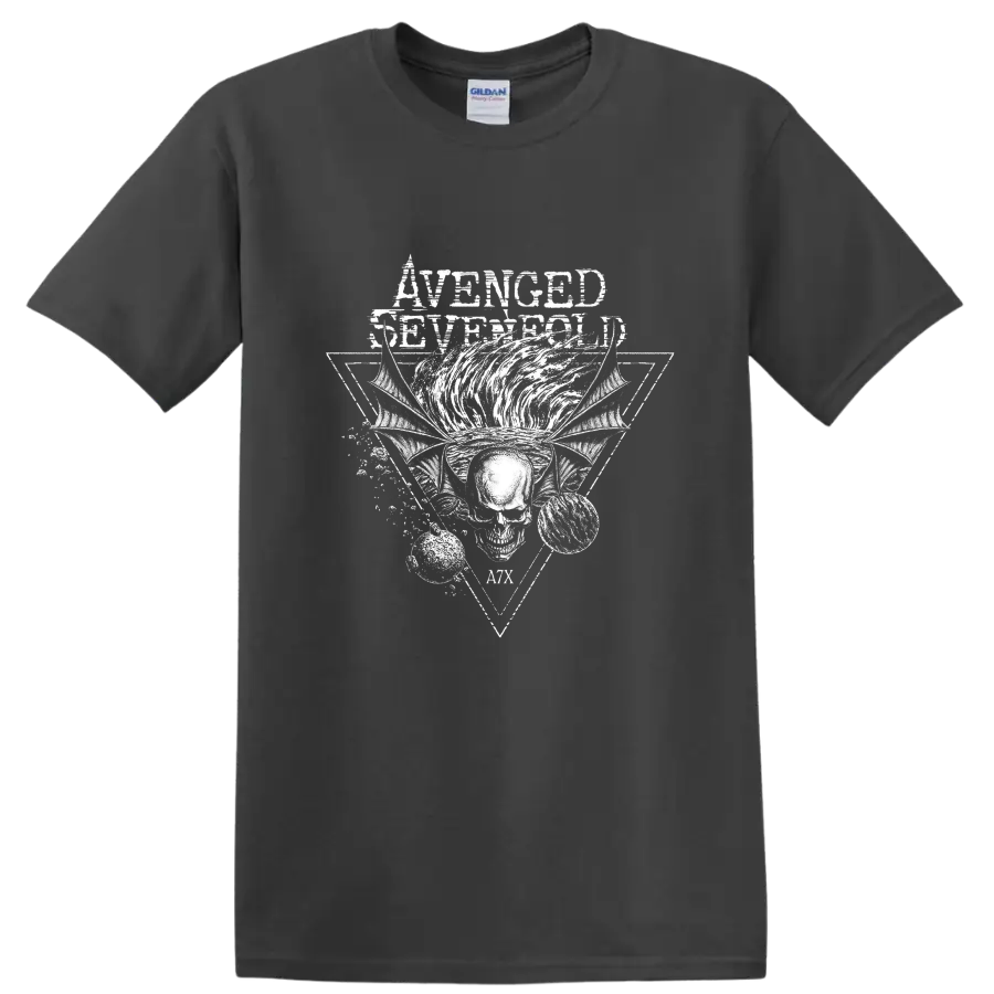 Avenged Sevenfold A7X skull wings vintage rock band graphic - Charcoal