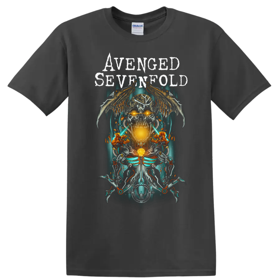 Avenged Sevenfold A7X skull wings rock metal graphic print T - Charcoal
