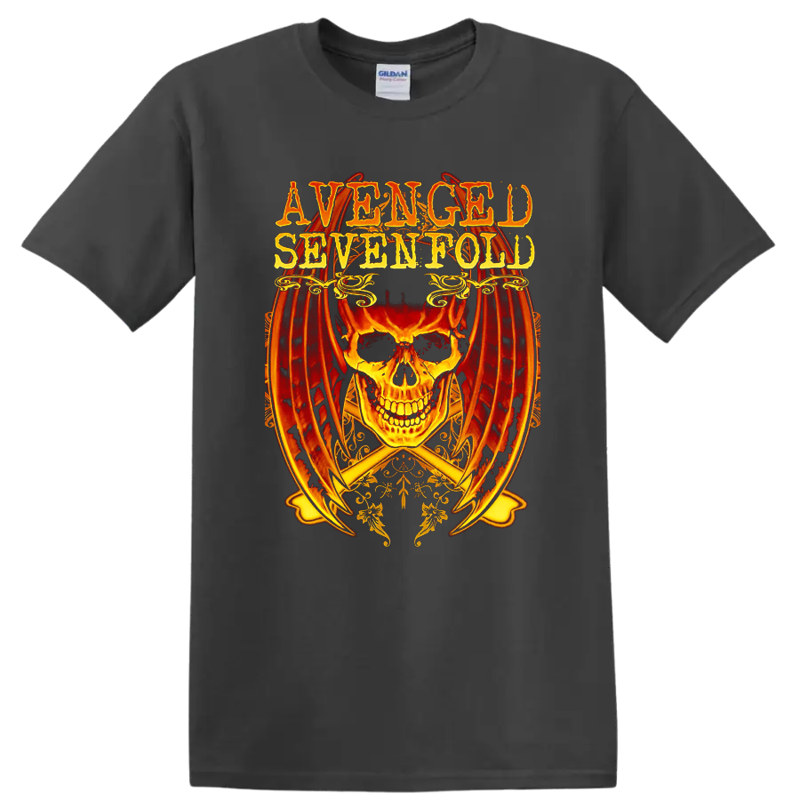 Avenged Sevenfold A7X skull with wings rock metal graphic T - Charcoal