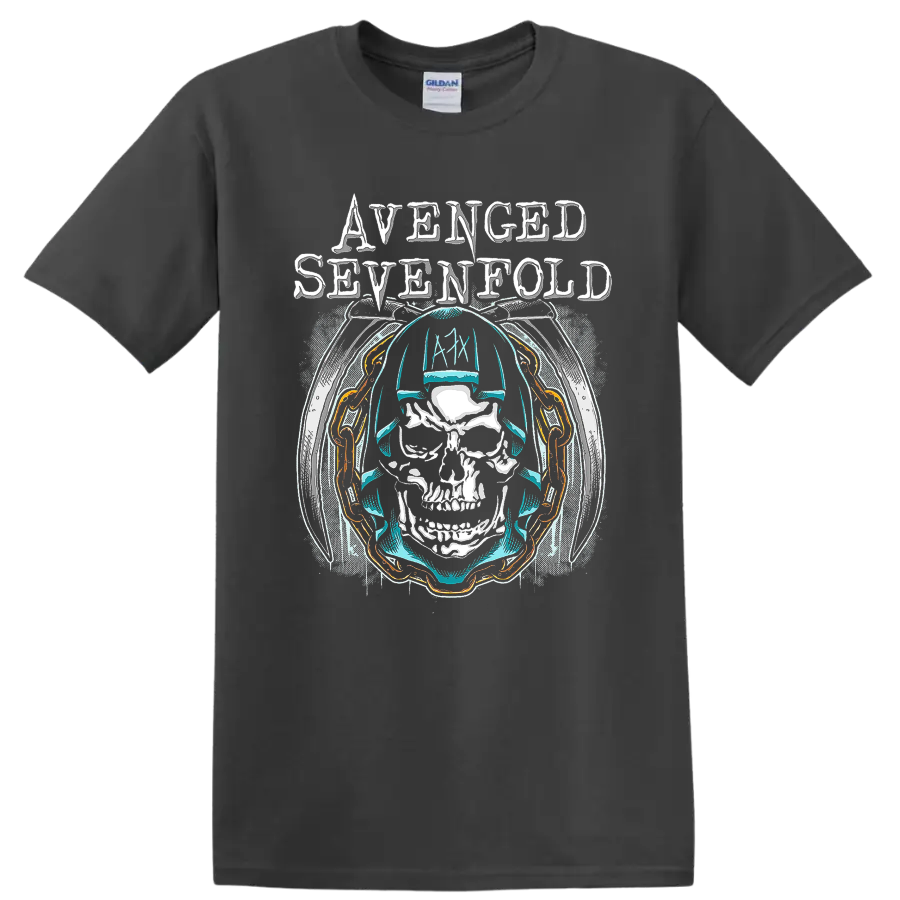 Avenged Sevenfold A7X skull and chain rock metal graphic print T - Charcoal