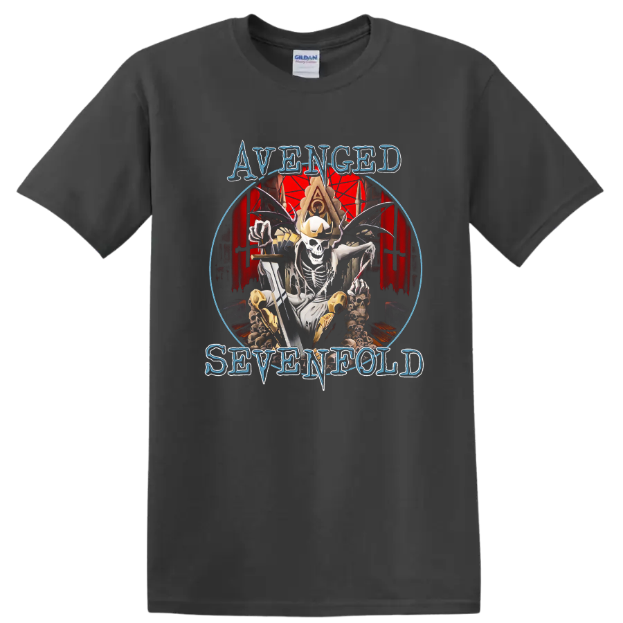 Avenged Sevenfold skeleton king graphic print T-shirt with gothic red - Charcoal