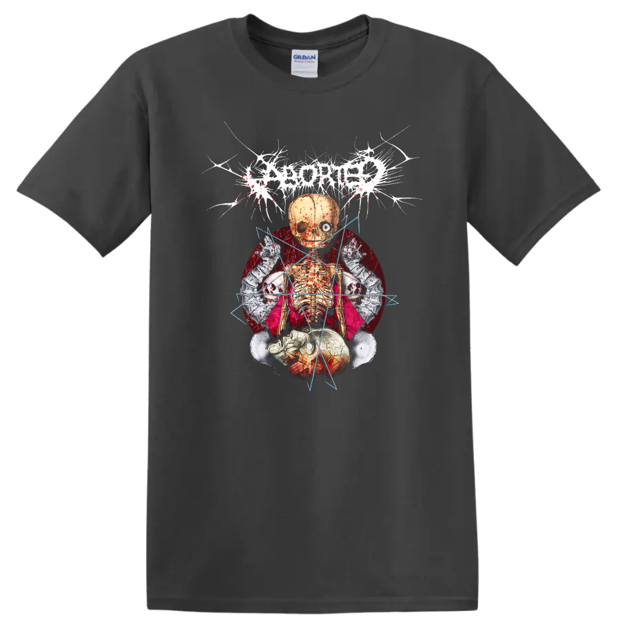 ABORTED-inspired skull skeleton rock metal graphic print - Charcoal