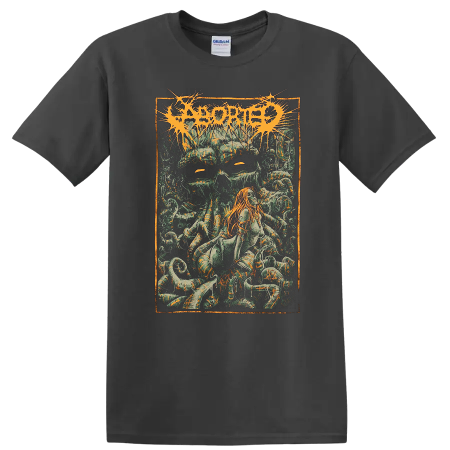 ABORTED metal band style graphic with horror artwork and orange logo T - Charcoal