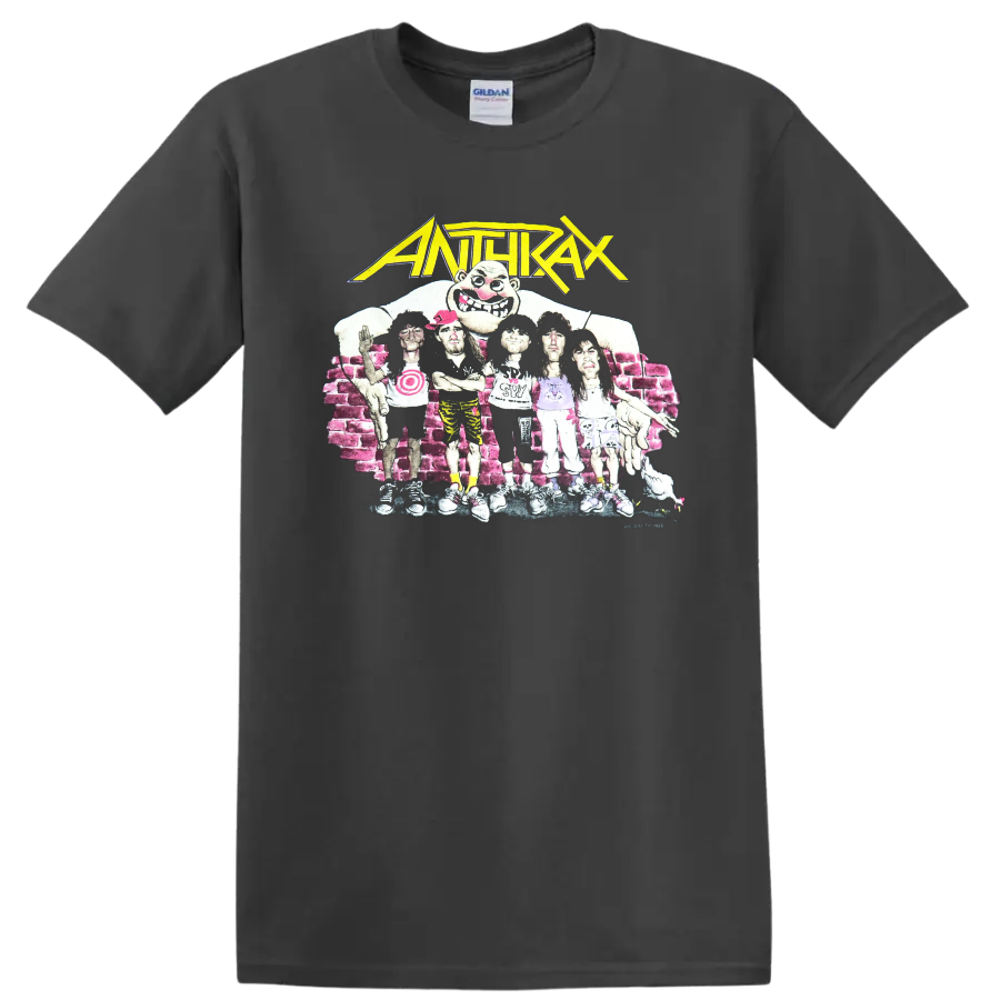 Anthrax band graphic print T Shirt with vintage cartoon concert - Charcoal