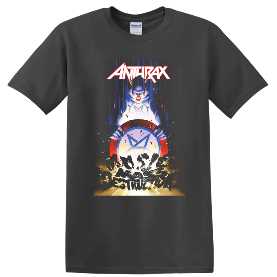Anthrax rock metal graphic print T shirt with bold illustrated band - Charcoal