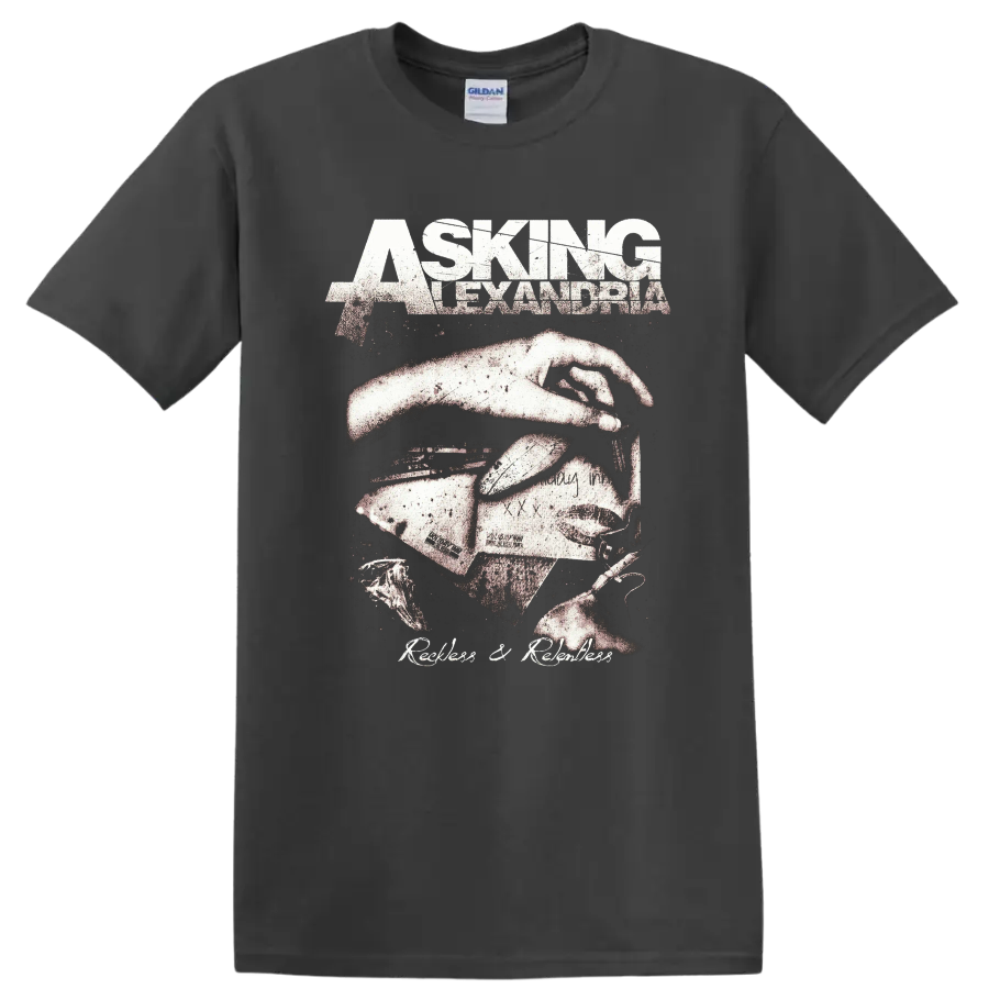 Asking Alexandria distressed rock metal band graphic print T - Charcoal