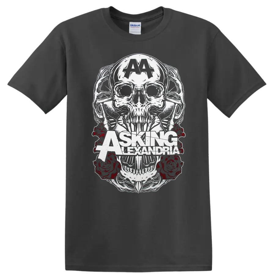 Asking Alexandria skull and red roses graphic print - Charcoal
