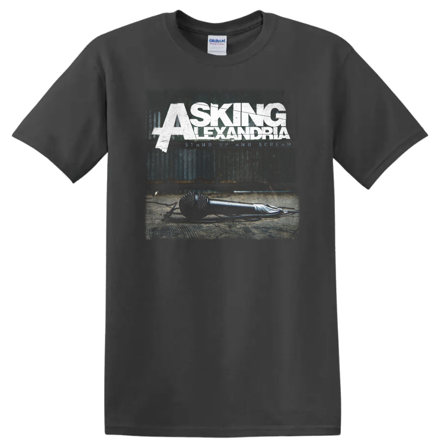 ASKING ALEXANDRIA distressed white band logo graphic print on a black T - Charcoal