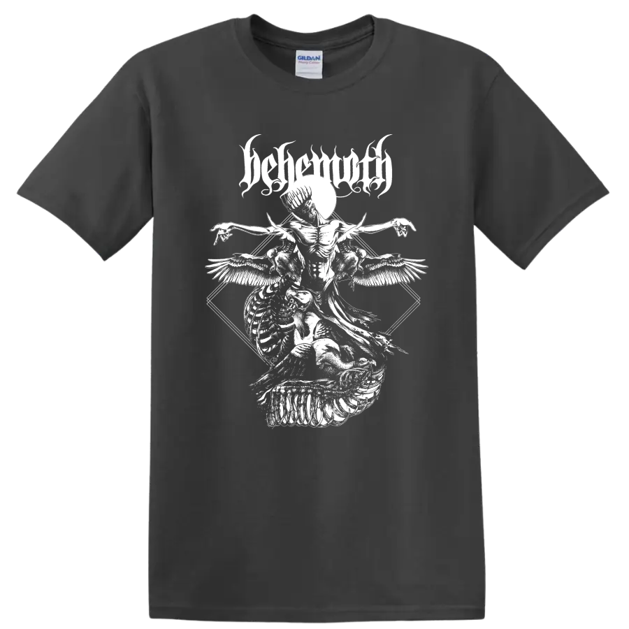 BEHEMOTH gothic metal graphic print with winged skeletal figure on T - Charcoal
