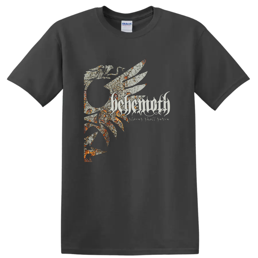 BEHEMOTH logo with distressed spiked emblem graphic print T - Charcoal