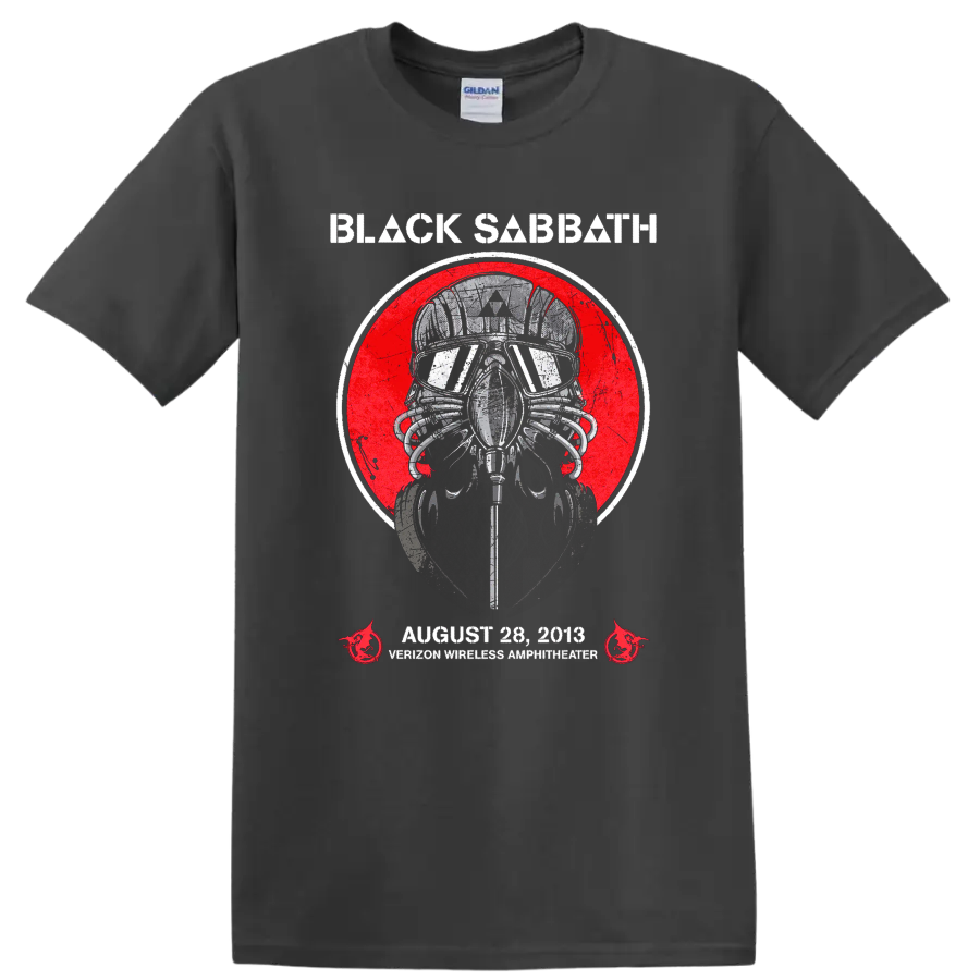 Black Sabbath inspired masked figure graphic print T Shirt with distressed red - Charcoal
