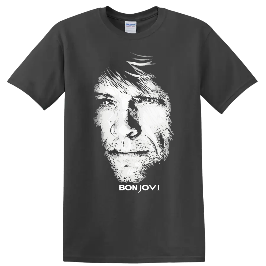 Monochrome Bon Jovi portrait graphic print T - Charcoal