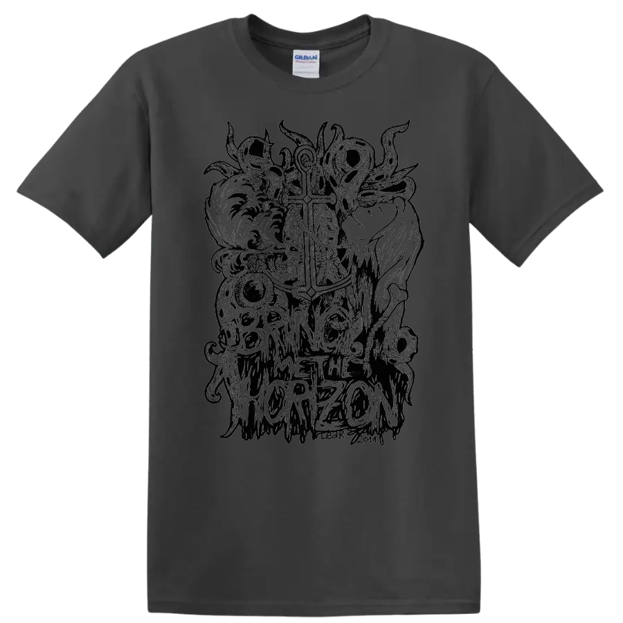 Bring Me The Horizon gothic skull and cross graphic print T - Charcoal