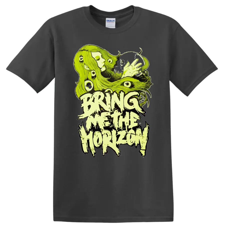 Neon green Bring Me The Horizon inspired horror-metal graphic T - Charcoal