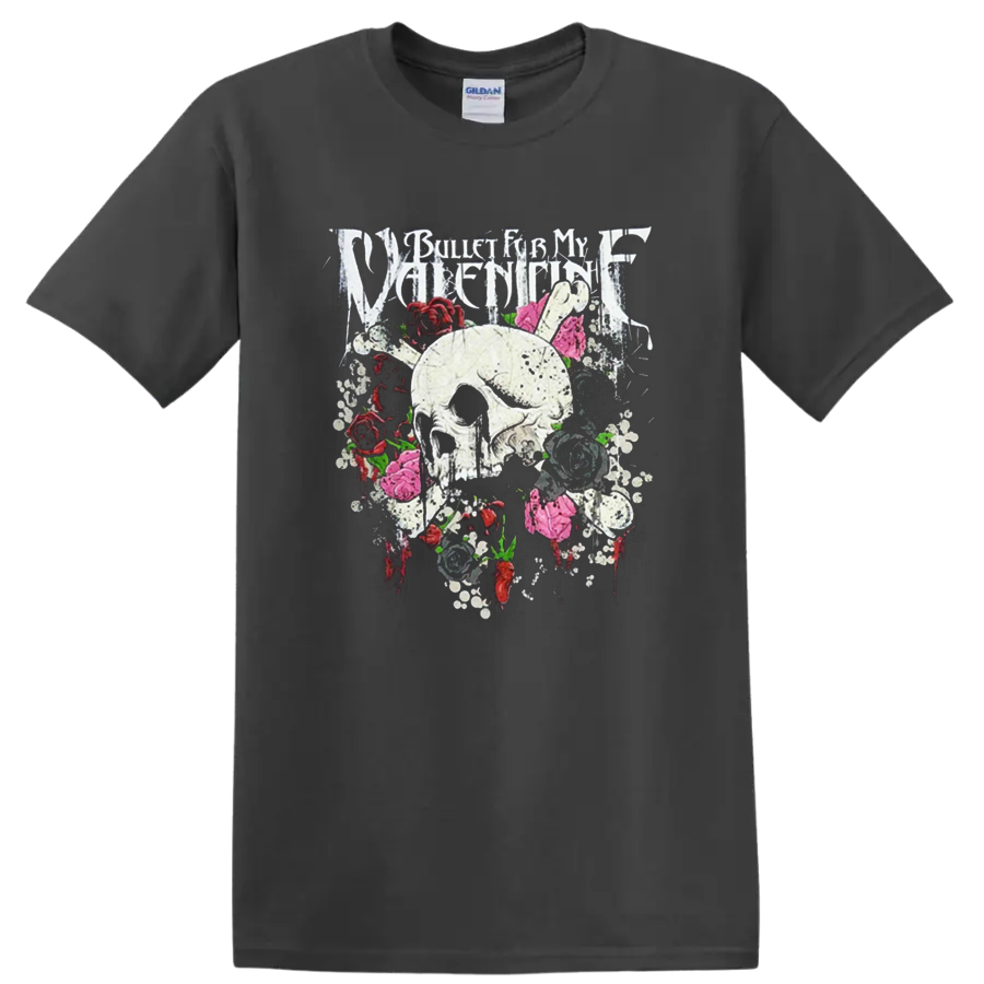 Bullet for My Valentine skull and roses graphic print T - Charcoal