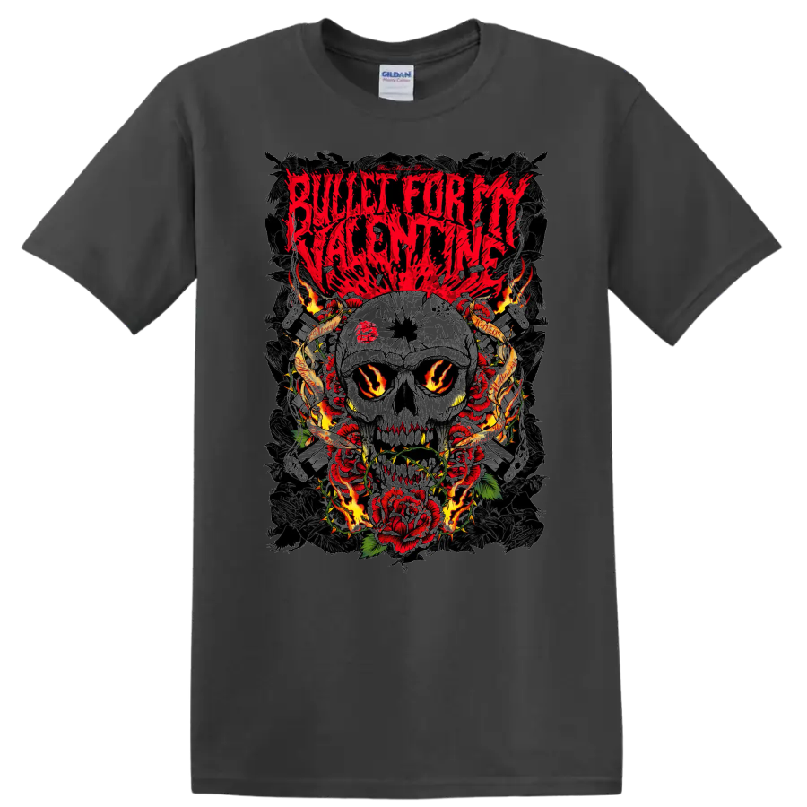 Bullet For My Valentine skull and roses rock metal graphic print T - Charcoal