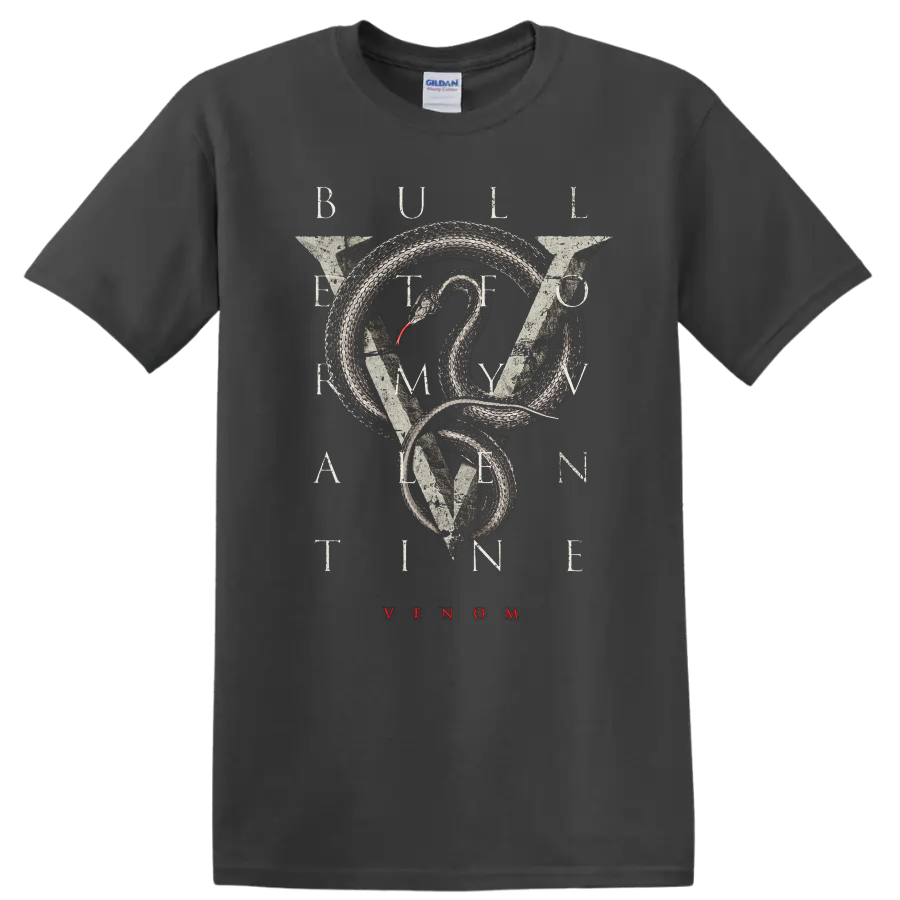 Bullet For My Valentine snake graphic with VENOM text on black T - Charcoal