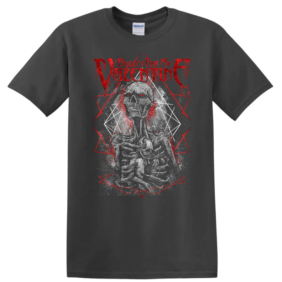 Bullet for My Valentine skull graphic with red distressed text on a - Charcoal