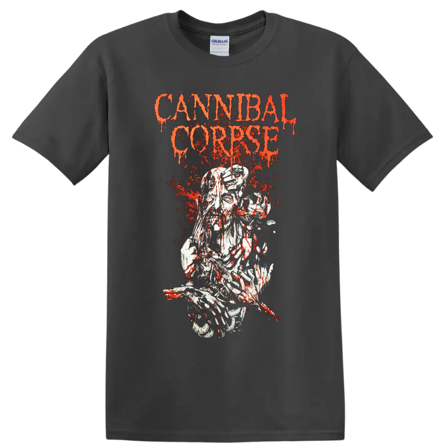 Cannibal Corpse dripping orange text and bloody horror graphic print T - Charcoal