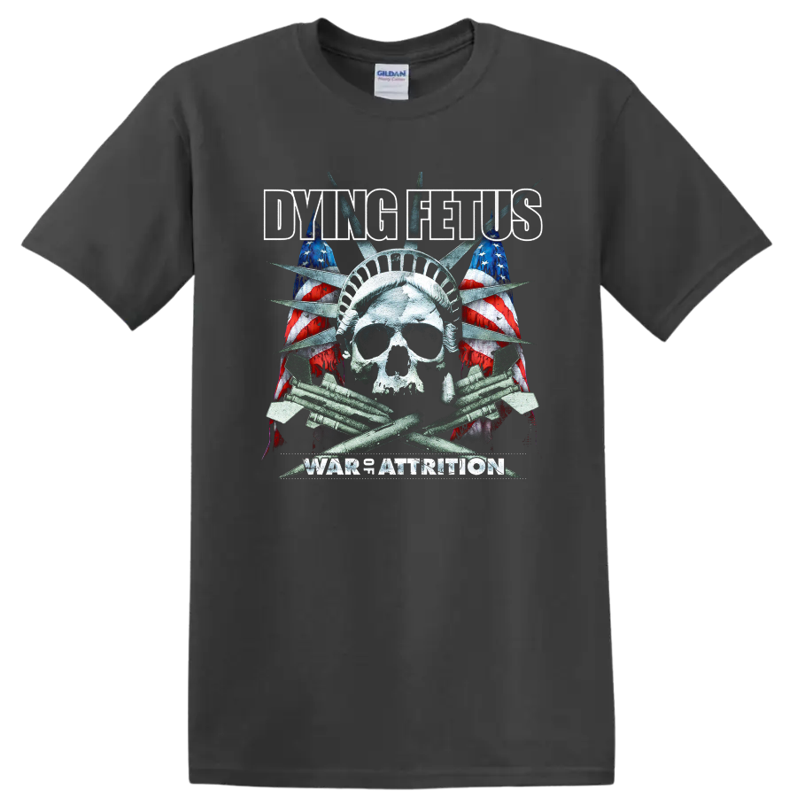 Dying Fetus rock metal skull and American flag graphic print T - Charcoal