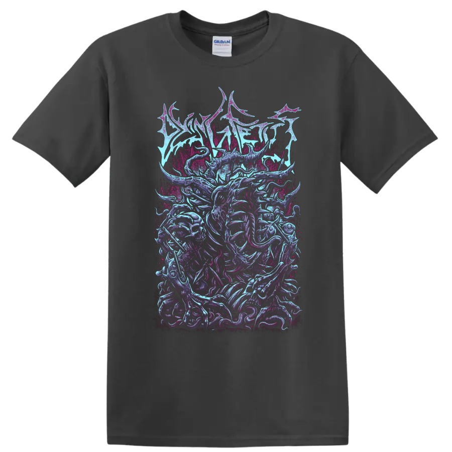 Dying Fetus death metal graphic print with skulls and grotesque monster artwork on a - Charcoal