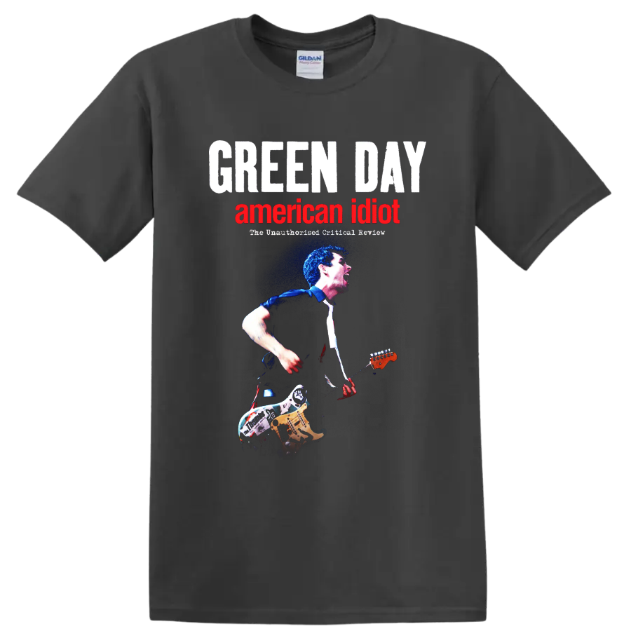 Green Day American Idiot rock music graphic print T shirt with musician playing - Charcoal