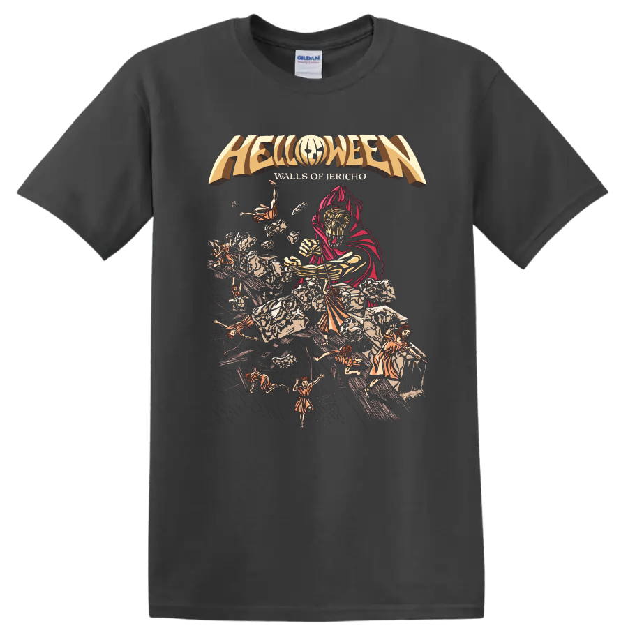 Helloween Walls of Jericho heavy metal graphic print T - Charcoal