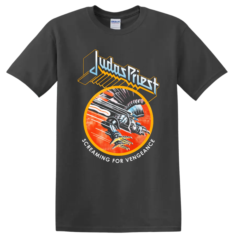 Judas Priest Screaming for Vengeance graphic with bold metal artwork T - Charcoal