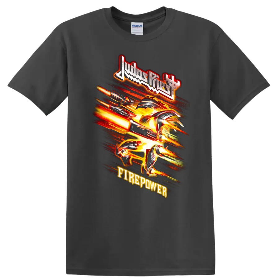 Judas Priest Firepower fiery rock metal graphic print T - Charcoal