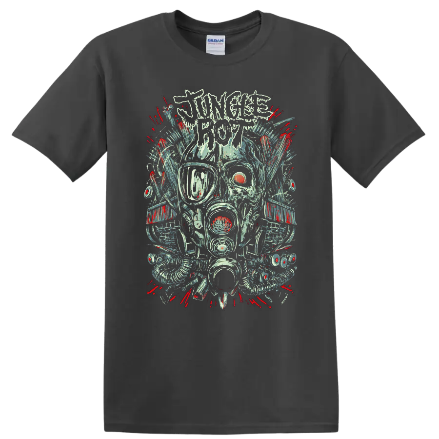 JUNGLE ROT skull gas mask rock metal graphic print - Charcoal