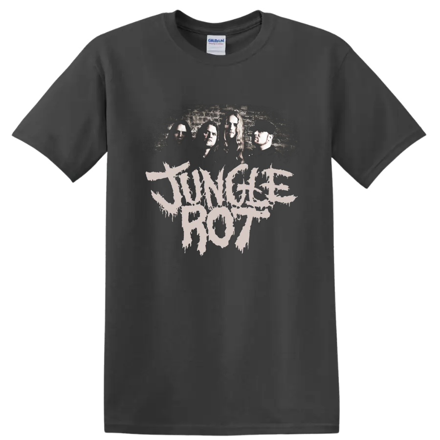 Jungle Rot band photo with distressed logo graphic print T - Charcoal